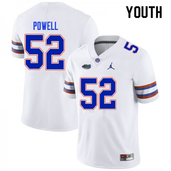 Youth #52 Antwuan Powell Florida Gators College Football Jersey White